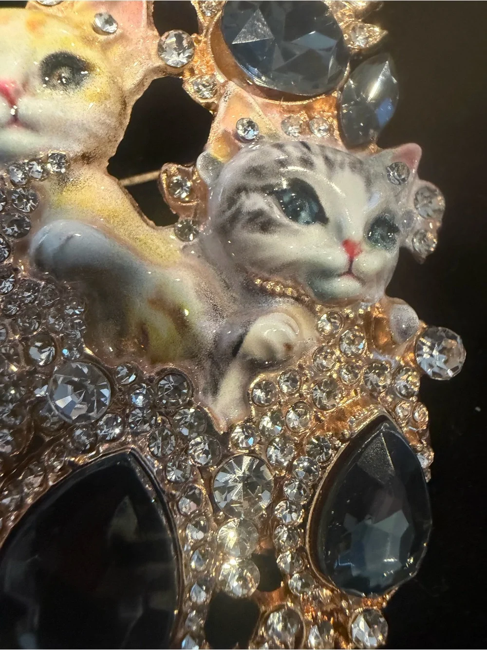 Vintage Cat Duo Crystal Brooch. Rare and unique.
